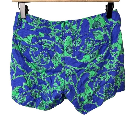 Lilly Pulitzer Callahan Shorts Loopy Elephants Blue Green Size 00 Beach Twill - Picture 6 of 9